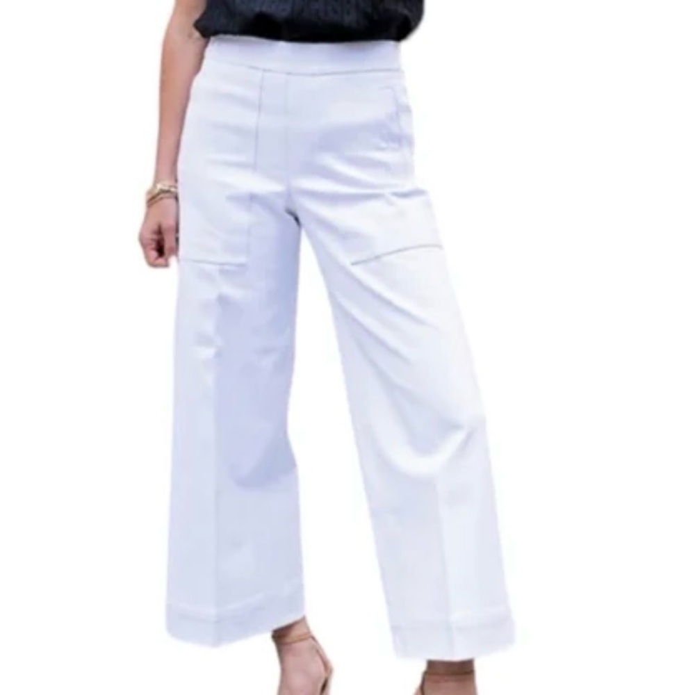 SPANX On the Go Wide-Leg Crop High-Rise White Women's Pants Size Medium